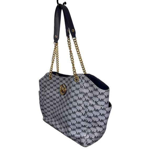 Michael Kors Navy Jet Set Medium Logo Tote Bag Purse - Picture 4 of 10